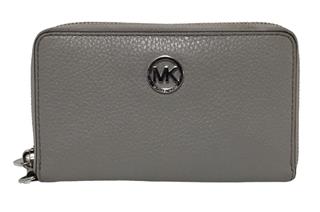 MICHAEL KORS FULTON LARGE FLAT MULTIFUNCTION LEATHER PHONE CASE WALLET GREY